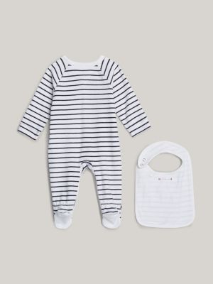 white stripe rib-knit coverall and bib gift box for newborn tommy hilfiger