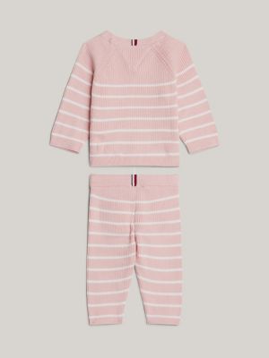 pink rib-knit cardigan and joggers gift box for newborn tommy hilfiger