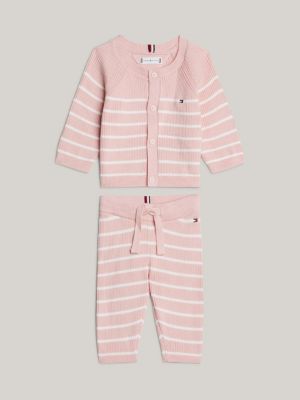 pink rib-knit cardigan and joggers gift box for newborn tommy hilfiger