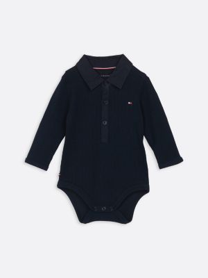 blue ribbed long sleeve collar bodysuit for newborn tommy hilfiger