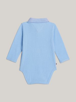 blue ribbed long sleeve collar bodysuit for newborn tommy hilfiger