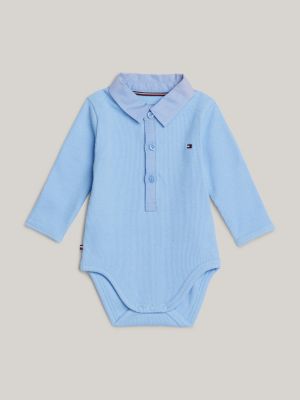 body a coste e maniche lunghe con colletto blue da neonato tommy hilfiger