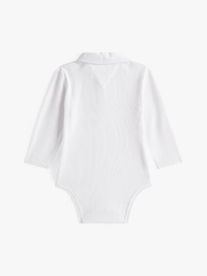 grey ribbed long sleeve collar bodysuit for newborn tommy hilfiger