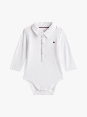 grey ribbed long sleeve collar bodysuit for newborn tommy hilfiger