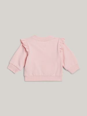 felpa con logo e volant sulle spalle rosa da neonato tommy hilfiger