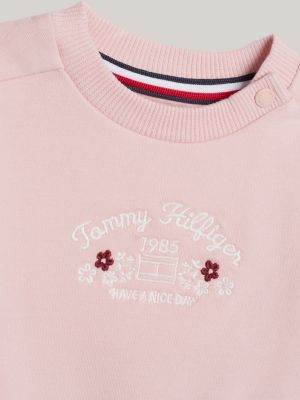 felpa con logo e volant sulle spalle rosa da neonato tommy hilfiger