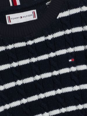 pullover in maglia intrecciata a righe nero da neonato tommy hilfiger