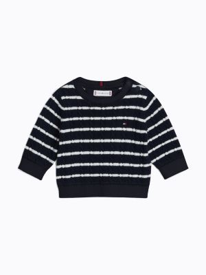 pullover in maglia intrecciata a righe nero da neonato tommy hilfiger