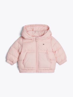 roze pufferjack met capuchon voor baby's - tommy hilfiger