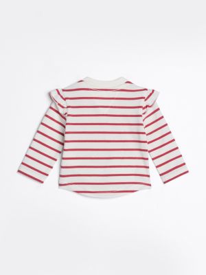 t-shirt a maniche lunghe e righe con volant rosso da neonato tommy hilfiger