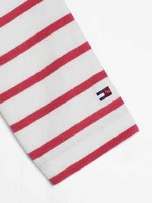 t-shirt a maniche lunghe e righe con volant rosso da neonato tommy hilfiger