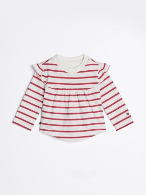 t-shirt a maniche lunghe e righe con volant red da neonato tommy hilfiger