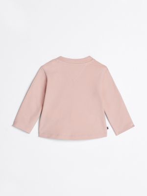 pink metallic logo long sleeve t-shirt for newborn tommy hilfiger