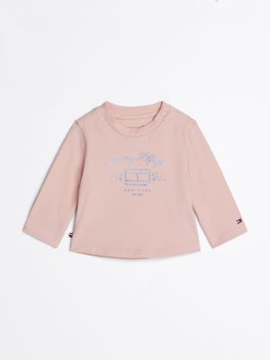 t-shirt a maniche lunghe con logo metallizzato pink da neonato tommy hilfiger