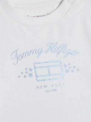 t-shirt a maniche lunghe con logo metallizzato bianco da neonato tommy hilfiger