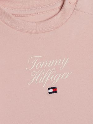 t-shirt a maniche lunghe con logo rosa da neonato tommy hilfiger