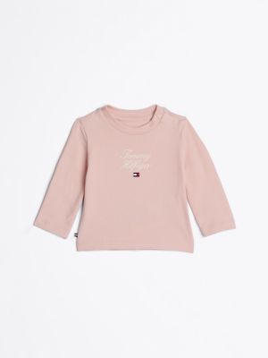 t-shirt a maniche lunghe con logo pink da neonato tommy hilfiger