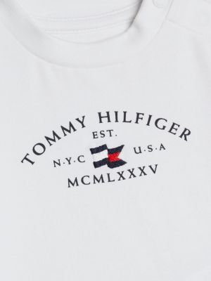 t-shirt a maniche lunghe con logo bianco da neonato tommy hilfiger