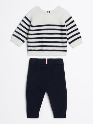 completo pullover e pantaloni in maglia bianco da neonato tommy hilfiger