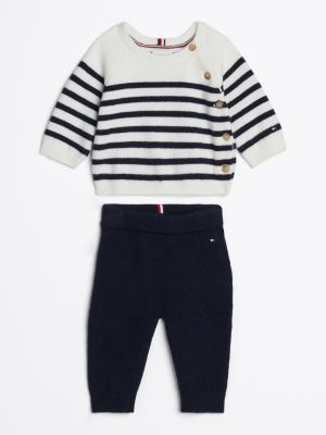 white stripe knit jumper and trousers set for newborn tommy hilfiger