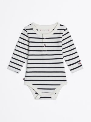 white stripe long sleeve bodysuit for newborn tommy hilfiger