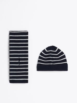 schwarz beanie und schal mit streifen als geschenkset für neugeborene - tommy hilfiger