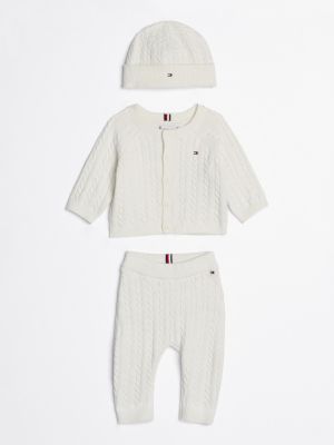 white cable knit three-piece gift set for newborn tommy hilfiger