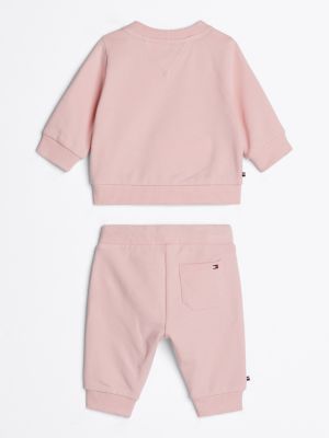 pink logo sweatshirt and joggers set for newborn tommy hilfiger