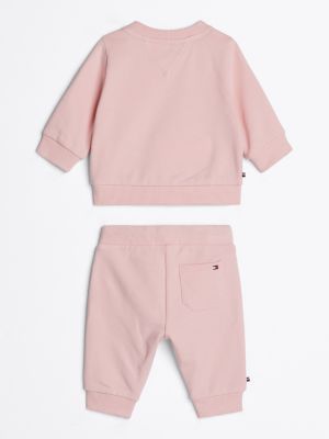 completo felpa e joggers con logo rosa da neonato tommy hilfiger