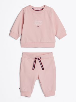 completo felpa e joggers con logo pink da neonato tommy hilfiger