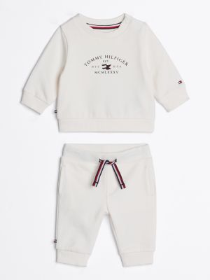 white logo sweatshirt and joggers set for newborn tommy hilfiger