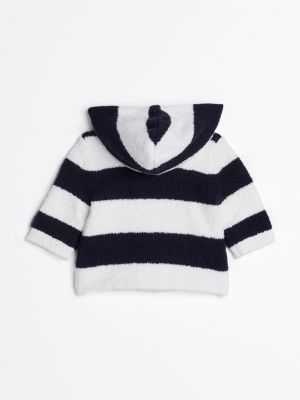 black stripe textured knit button hoody for newborn tommy hilfiger