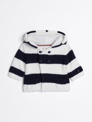 black stripe textured knit button hoody for newborn tommy hilfiger