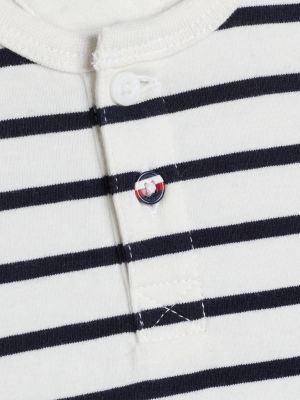 t-shirt a maniche lunghe con collo henley bianco da neonato tommy hilfiger