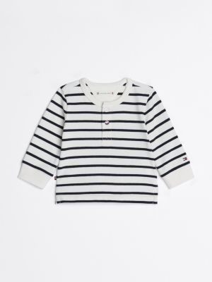 t-shirt a maniche lunghe con collo henley white da neonato tommy hilfiger