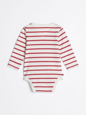 body a maniche lunghe con motivo a righe rosa da neonato tommy hilfiger