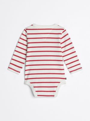 body a maniche lunghe con motivo a righe rosa da neonato tommy hilfiger