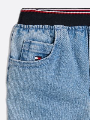 blue flag embroidery elasticated waist jeans for  