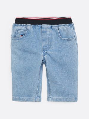 blue flag embroidery elasticated waist jeans for  