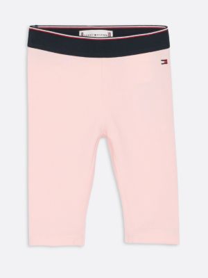 pink legginsy z sygnowanym paskiem dla noworodki - tommy hilfiger