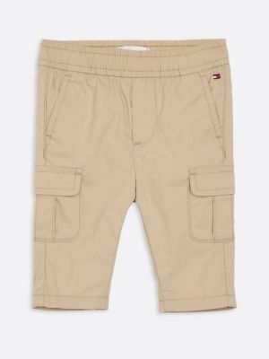 pantaloni cargo con bandierina ricamata khaki da neonato tommy hilfiger