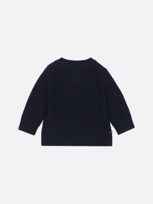 pull en maille côtelée à col ras-du-cou bleu pour nouveau-né tommy hilfiger