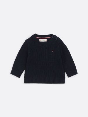 pull en maille côtelée à col ras-du-cou bleu pour nouveau-né tommy hilfiger