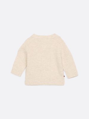 weiß rippstrick-rundhalspullover für neugeborene - tommy hilfiger