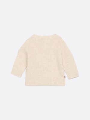 white rib-knit crew neck jumper for newborn tommy hilfiger