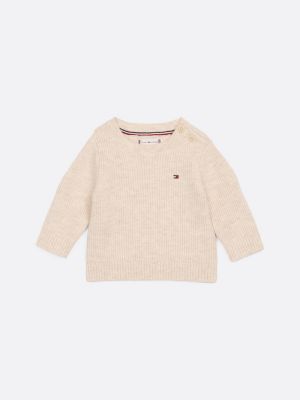 white rib-knit crew neck jumper for newborn tommy hilfiger