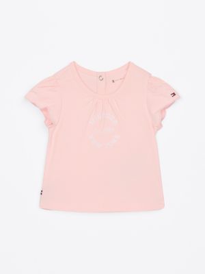 t-shirt con arricciature rosa da neonato tommy hilfiger