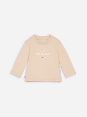 khaki 1985 collection longsleeve t-shirt voor baby's - tommy hilfiger