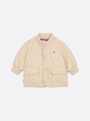 beige baseball collar quilted jacket for newborn tommy hilfiger