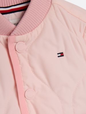 pink baseball collar quilted jacket for newborn tommy hilfiger